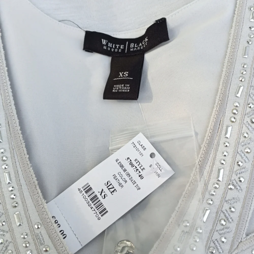 White House Black Market Sleeveless Draping Jeweled Top Jersey Ice Gray X Small - Picture 7 of 10